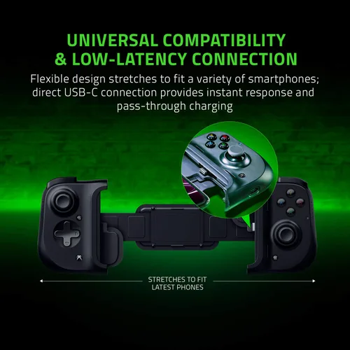 Vista 5 de Razer Kishi Mobile Game Controller Gamepad for Xbox Android USB-C Game Pass Ultimate xCloud Cloud Gaming - Passthrough Charging - Low Latency Phone