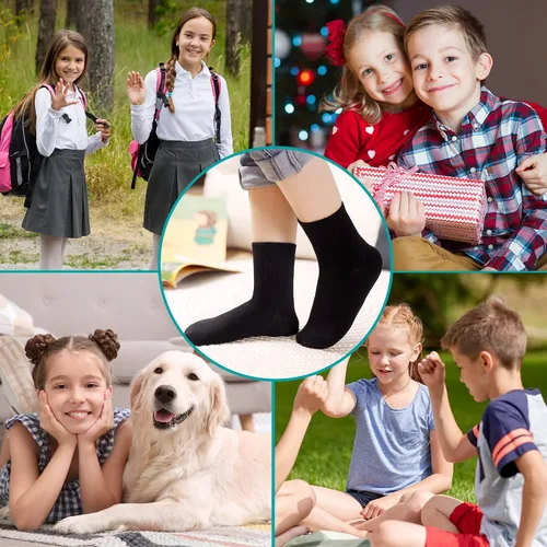 Vista 23 de Eyean Calcetines deportivos para niños y niñas, de algodón, uniformes escolares, casuales, básicos, 6 pares
