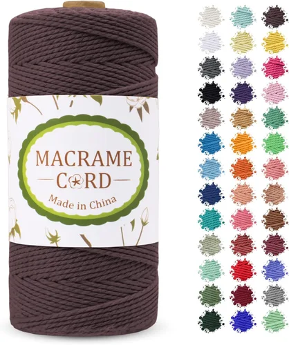 Vista 45 de Cordón de macramé de 0.079 pulgadas, hilo de cuerda de macramé de color de 0.07 pulgadas x 219 yardas, cuerda de algodón natural, 3 hebras para Aqua