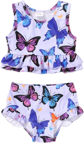 Vista 25 de YOUNGER TREE Traje de baño de verano para niñas pequeñas, sin mangas, traje de baño a rayas, traje de dos piezas, bikini