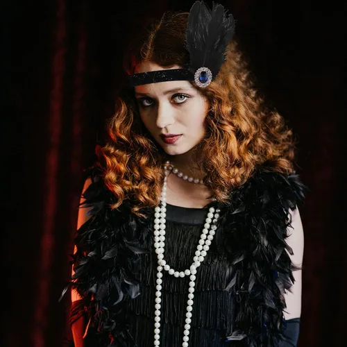 Vista 4 de FEPITO Juego de accesorios Great Gatsby de los años 20 para mujer, diadema con solapa