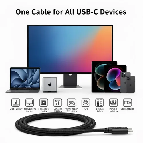Vista 6 de Cable de enlace USB 4.0 a USB C (16.5 pies), cable USB C de carga rápida de 20 Gbps 100 W, pantalla HD de 8K, compatible con Oculus/Meta Quest