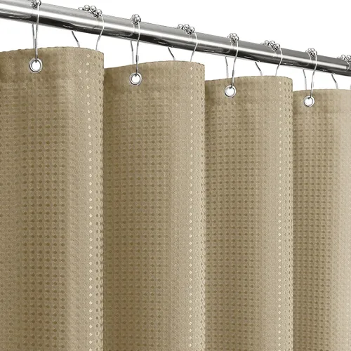 Vista 41 de Gibelle Cortina de Ducha Pequeña para Cabina 36 x 72 pulgadas, Cortina de Ducha de Tela Texturizada de Tejido Gofre Medio Estrecho para Baño, Beige
