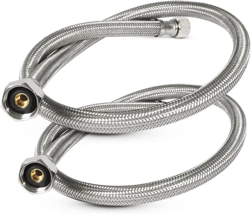 Vista 11 de EverFlow - Conector para grifo de 8 pulgadas, acero inoxidable, 27108-NL-2-G, tuercas de latón trenzadas, 1/2 pulgada IPS X 3/8 pulgada rosca