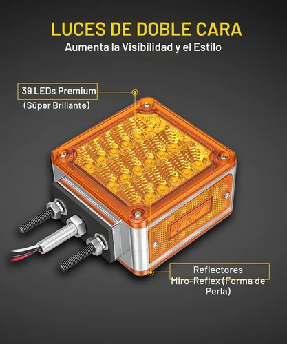 Vista 2 de Partsam Luces LED de Pedestal Ámbar/Ámbar de Doble Cara 39 Luces LED de Señal de Giro Montaje con Perno Luces de Guardabarros Luces Laterales