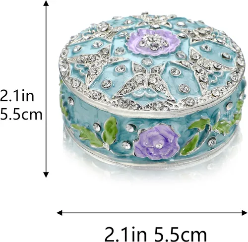 Vista 6 de YU FENG Pequeña caja redonda vintage para baratijas, con bisagras, caja de anillo, caja de joyería, caja de regalo para niñas y mujeres