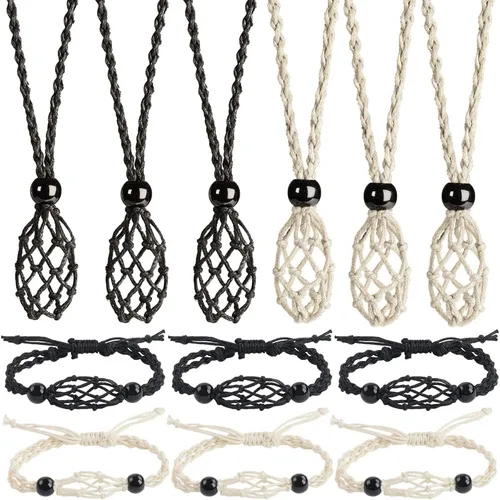 Vista 9 de Weryerker Soporte para collar de jaula de cristal de 12 piezas con cordón de collar de 1.57 pulgadas y cordón ajustable tejido a mano