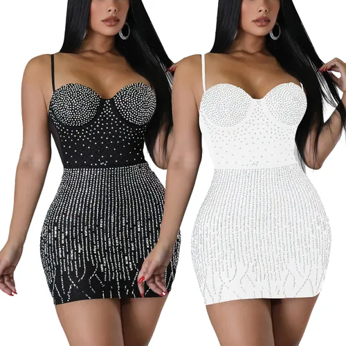 Vista 3 de Vestidos de fiesta de cumpleaños con diamantes de imitación para mujer, trajes de noche sexy