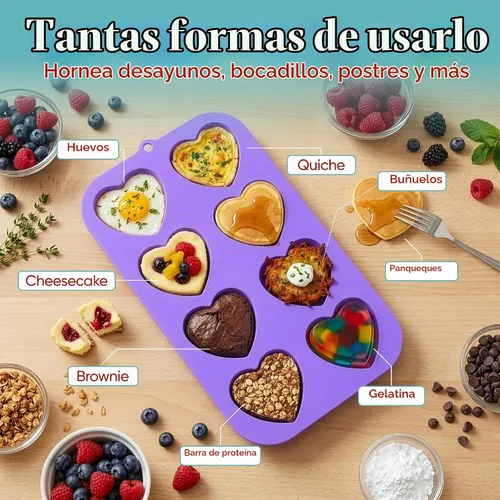 Vista 7 de Bakerpan Paquete de 2 moldes de silicona para hornear – Mini moldes para pasteles en forma de corazón para cupcakes, magdalenas, brownies y postres