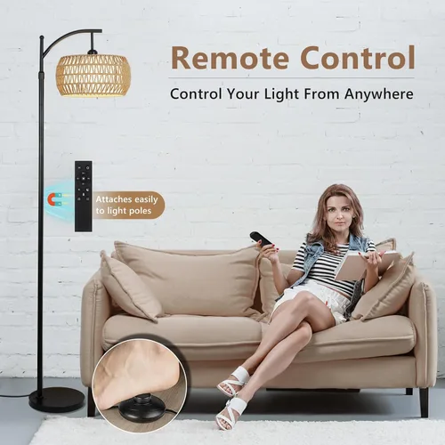 Vista 3 de Lámpara de pie de arco con control remoto, lámpara de pie LED regulable con 3 temperaturas de color, lámpara de pie negra con pantalla de doble