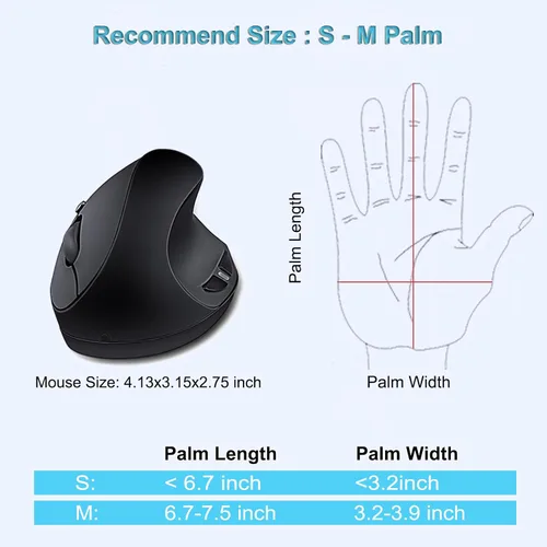 Vista 11 de SUNGI Ratón inalámbrico ergonómico, ratón vertical de 2.4 GHz con DPI ajustable para mano derecha del túnel carpiano, negro