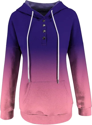 Vista 26 de Sudaderas con capucha para mujer, con cuello de botón, sin botones, con cordón, manga larga, lindas, ropa para adolescentes y niñas
