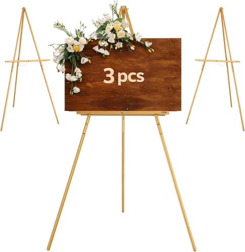 Vista 9 de Caballete Negro de 63" para Letreros de Boda, Caballete de Exhibición de Madera Ajustable con Soporte, Caballete de Piso Trípode para Tablero