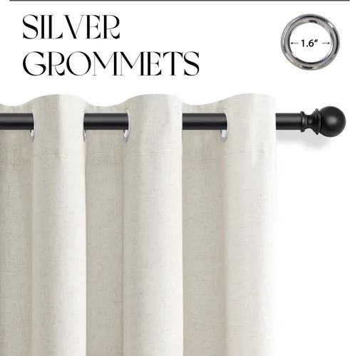 Vista 8 de Beige White Linen Blackout Curtains 90 Length 2 Panels Set for Living Room Bedroom, 100% Black Out Thermal Insulated Linen Drapes, Room Darkening