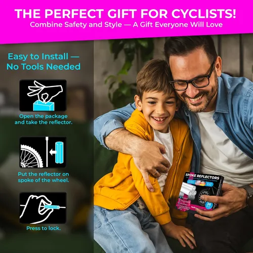 Vista 8 de LOOM® Juego de reflectores de radios para bicicleta, 36 piezas, clips reflectantes de alta calidad de 3.1 in para bicicletas, fundas de radios