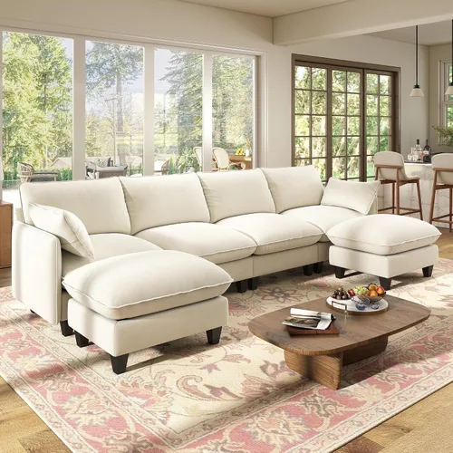 Vista 23 de WorthFurni Sofá modular modular de 105 pulgadas con asiento profundo, sofá nube en forma de L con cojines de gran tamaño y otomanas móviles, sofás