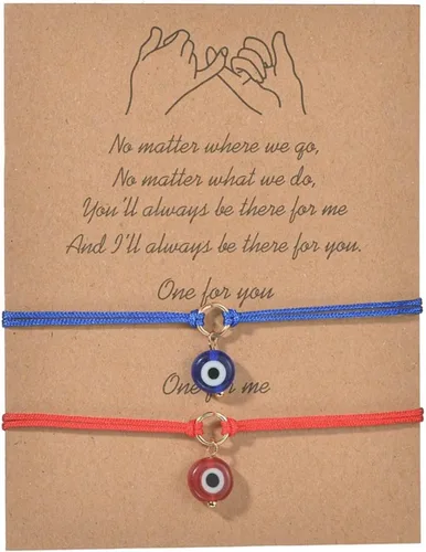 Vista 4 de COLORFUL BLING Pulseras con cuentas de mal de ojo hechas a mano, con nudos, con cuentas de protección y buena suerte, ajustables, hilo, cuerda