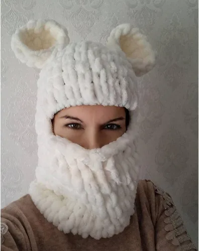 Vista 2 de Pasamontañas de punto con orejas para adultos, novedad de conejo, cubierta de cara completa, gorro de invierno divertido con orejas de conejo, lindo