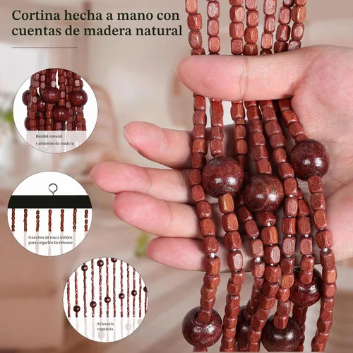 Vista 2 de Cortinas de cuentas Foreate para puertas hechas a mano con cuentas de madera y bambú estilo bohemio y hippie para colgar en pasillos y ventanas, 38