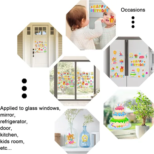 Vista 7 de Whaline 40 calcomanías de gel gruesas de cumpleaños, calcomanías de gel para ventana de cumpleaños, regalos de pastel de cumpleaños, globos
