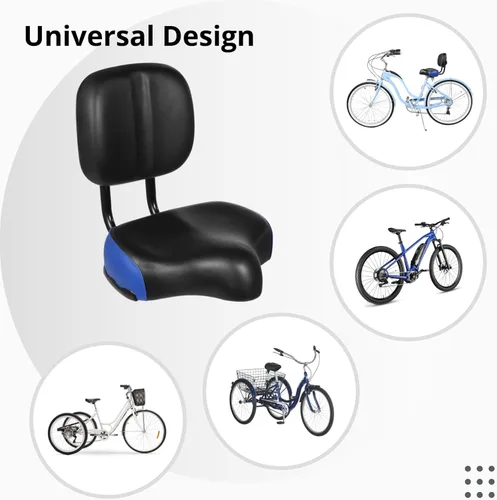 Vista 5 de Asiento de bicicleta con respaldo – Sillín de bicicleta de gran tamaño con soporte de espalda, asiento ancho acolchado de poliuretano