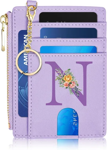 Vista 22 de Tarjetero para mujer minimalista y delgado con bolsillo frontal, bloqueo RFID, cartera compacta con ventana para identificación y bolsillo