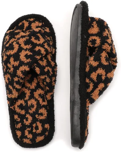 Vista 5 de MIRMARU Pantuflas de casa con estampado de animales para mujer, cómodas, mullidas, con puntera abierta, banda cruzada, para interiores y exteriores