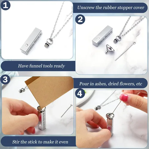 Vista 4 de Collar de urna para cenizas para hombres y mujeres, joyería de cremación para cenizas de acero inoxidable, pequeño colgante de recuerdo para cenizas