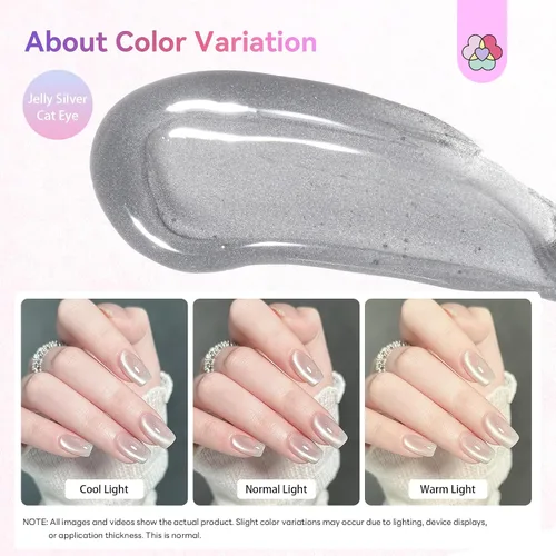 Vista 6 de SAVILAND Glazed Nails - Esmalte de uñas de gel de un solo paso: 0.5 onzas de esmalte de gel de ojo de gato, bolígrafo de arte 5 en 1 Jelly Silver