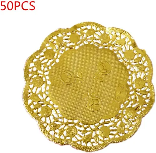 Vista 2 de 50 unids/set de 3.5 pulgadas huecos florales en relieve redondo encaje tapices de papel de encaje vajillas de fiesta de boda mantel individual