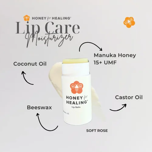 Vista 2 de Manuka Honey Lip Balm 15+ UMF – Fórmula ultrahidratante con cera de abejas, aceite de ricino y aceite de coco orgánico 12 horas de humedad Tubo