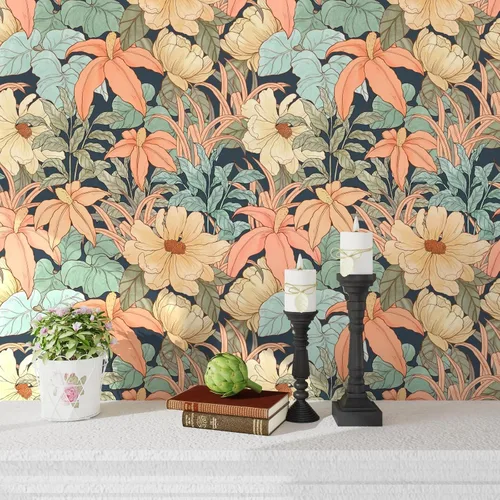 Vista 4 de Laatse Papel Tapiz Floral Despegar y Pegar, Papel Tapiz Vintage de Peonías y Margaritas, Papel de Contacto Floral Autoadhesivo Mural de Pared