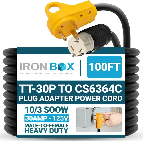 Vista 42 de IronBox Electric TT-30P a TT-30R - Adaptador y extensión - 30A, 125V, 10/3 SOOW - Cable adaptador de conector de enchufe resistente, cable