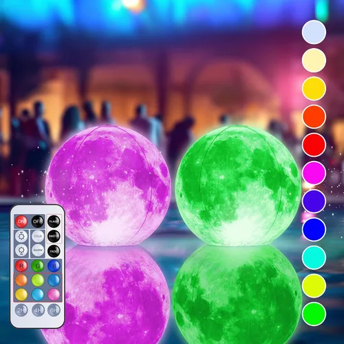 Vista 15 de TIALLY Luces Flotantes de Piscina Luna Llena - Luces de Piscina de 14" que Flotan con Energía Solar, Bolas de Luz LED Inflables Impermeables