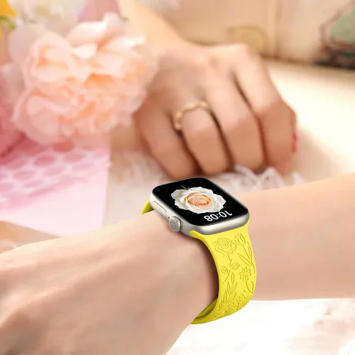 Vista 6 de SNBLK Paquete de 6 correas florales grabadas compatibles con Apple Watch de 40mm 41mm 42mm 38mm 44mm 45mm 46mm 49mm, mujeres y hombres, correa