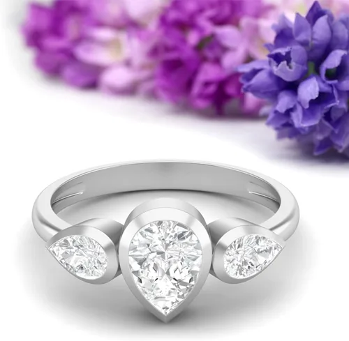Vista 5 de MOONEYE Juego de bisel de 1.25 quilates en forma de pera Moissanita diamante 925 plata esterlina anillo de compromiso de tres piedras para mujer