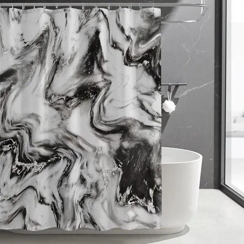 Vista 14 de Gibelle Cortina de ducha pequeña de 36 x 72 pulgadas, diseño de mármol medio abstracto estrecho para baño, juego de cortina de ducha moderna de tela