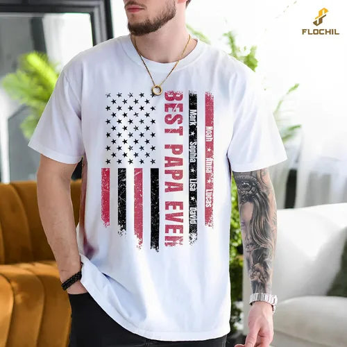 Vista 4 de FLOCHIL Camisa personalizada para papá para hombres, personalizada con nombres de niños, camiseta del día del padre, regalos