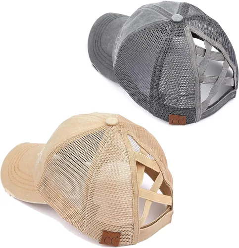 Vista 89 de Funky Junque - Sombrero de cola de caballo para mujer, gorra de béisbol con ajuste ajustable y cola de caballo alta cruzada para uso diario Paquete