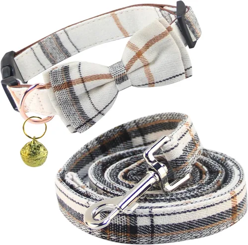 Vista 12 de Yizepet Collar de perro con corbatín - Collar ajustable para mascotas con collar de hebilla de plástico, patrón elegante para niños pequeños Beige