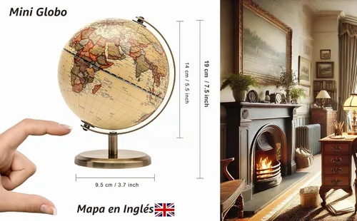 Vista 7 de Globo Antiguo Diámetro 5.5 pulgadas / 14cm - Educativo/Geográfico - Mapa en Inglés