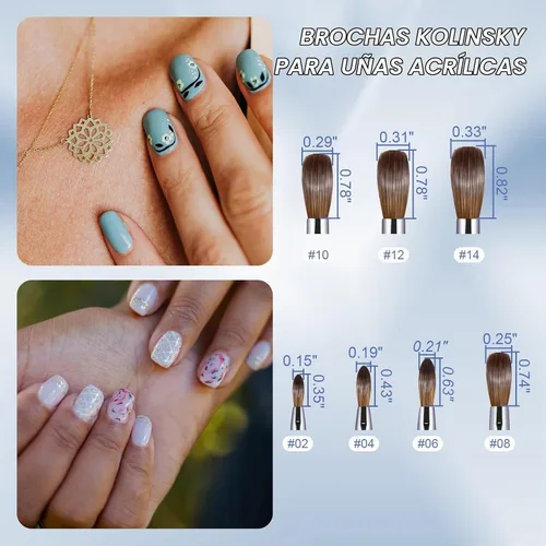 Vista 4 de Pincel para uñas acrílicas tamaño 16, pinceles de arte de uñas 100% puro Kolinsky de KEMEISI con mango resistente, forma ovalada, herramientas