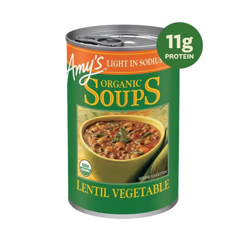 Vista 3 de Amy’s - Sopa vegana ligera en sodio con lentejas y verduras, sin gluten, hecha con verduras orgánicas, sopa enlatada, 14.5 oz (paquete de 12)
