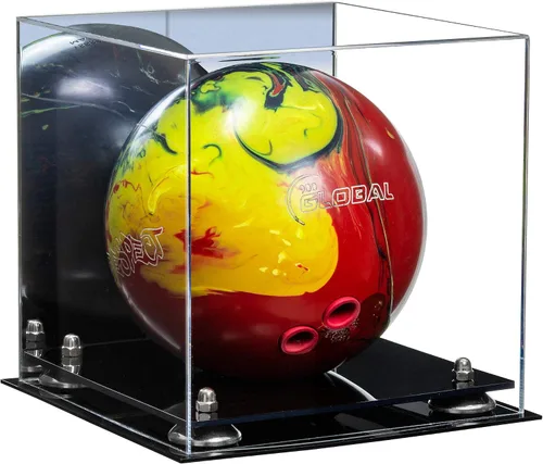 Vista 18 de Better Display Cases Acrylic Bowling Ball Display Case with Mirror Case, Yellow Risers and Clear Base (B33/A028)