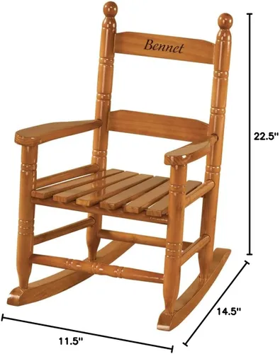 Vista 3 de Miles Kimball Mecedora natural personalizada para niños - madera, fuente negra