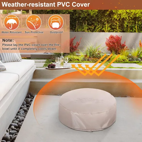 Vista 8 de Tangkula Fogata Redonda de Gas Propano de 28 Pulgadas, Patiojoy Fogata de Propano para Exteriores de 40,000 BTU con Aspecto de Piedra con Rocas