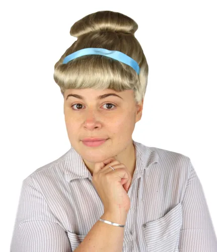 Vista 5 de Peluca rubia de princesa con cinta azul para mujer