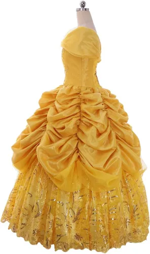 Vista 4 de Belle - Vestido de baile dorado para mujer, disfraz de princesa para adulto, Amarillo
