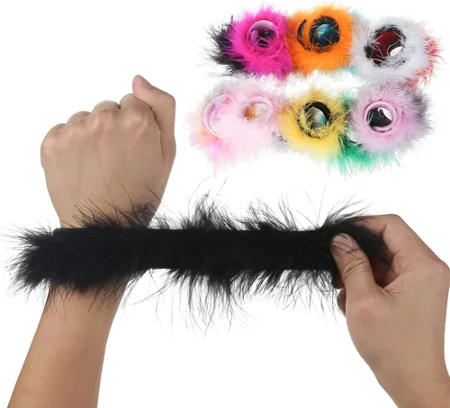 Vista 9 de Cooluckday 2 pulseras de plumas para mujer, reloj de palmadas, círculo, anillo de palmada, decoración de muñeca, mangas de puño, brazalete