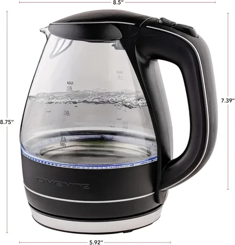 Vista 8 de OVENTE Electric Kettle, 1.5L Borosilicate Glass Countertop Water Heater and Boiler for Coffee or Tea, BPA-Free, Auto Shut-Off, Boil-Dry Protection